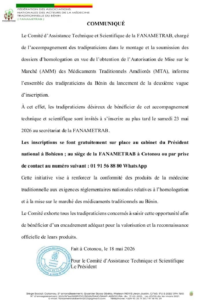 Médecine traditionnelle au Bénin: Lancement de la deuxième vague d'inscription pour l'homologation des produits